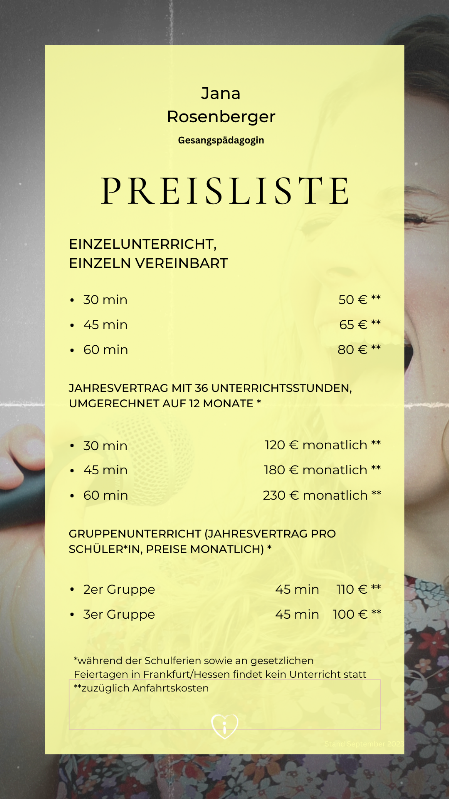 Preise Gesangsunterrich